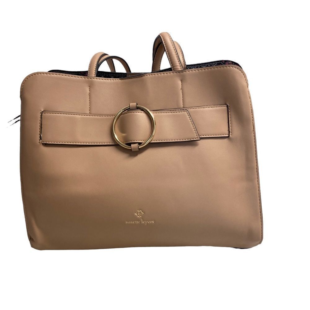 NANETTE LEPORE Women’s Tan Triple Section Organized Tote Bag Dual Shoulder Strap